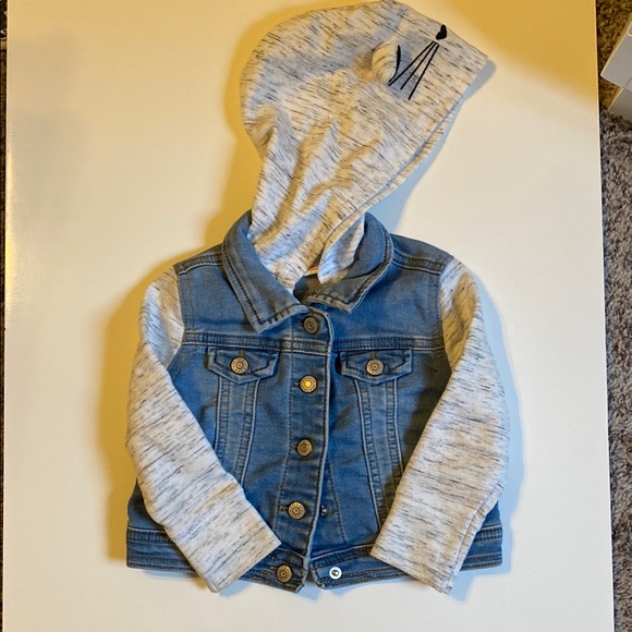 Cat & Jack Toddler Girl Size 18 months Denim Jacket with Gray Sleeves - Picture 1 of 6